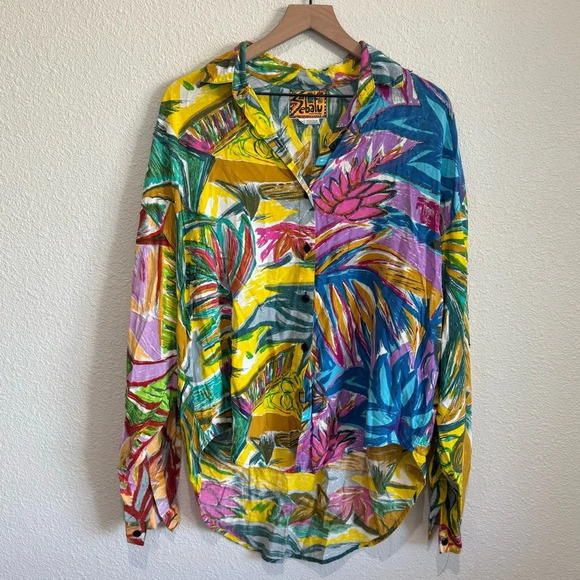 VTG Sebatu One Size Floral Abstract Button Down Beaded Art to Wear 90s Colorful - Picture 1 of 10
